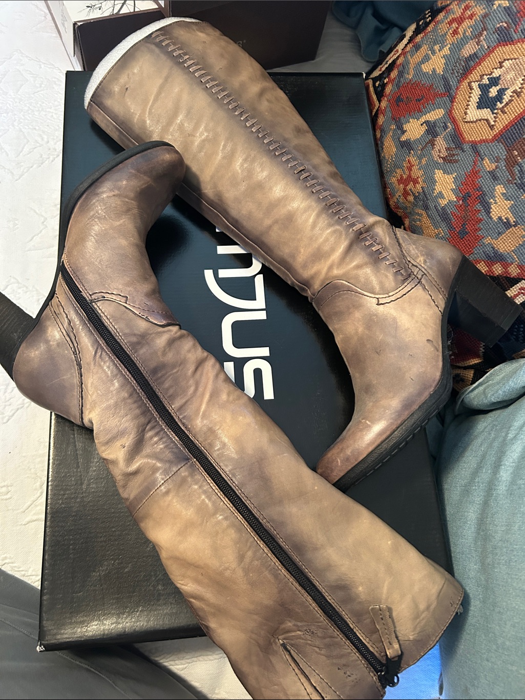 Stylish Taupe Leather Knee-High Heeled Boots